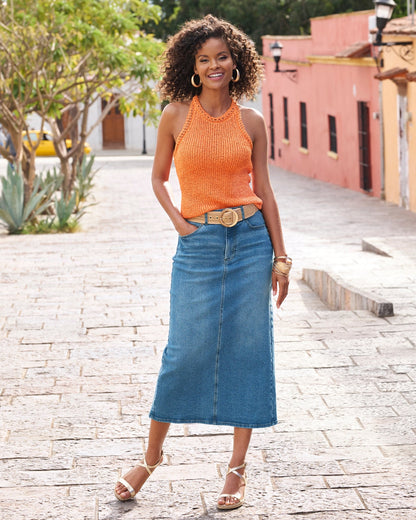 Proper Denim Five Pocket Midi Skirt Medium Wash