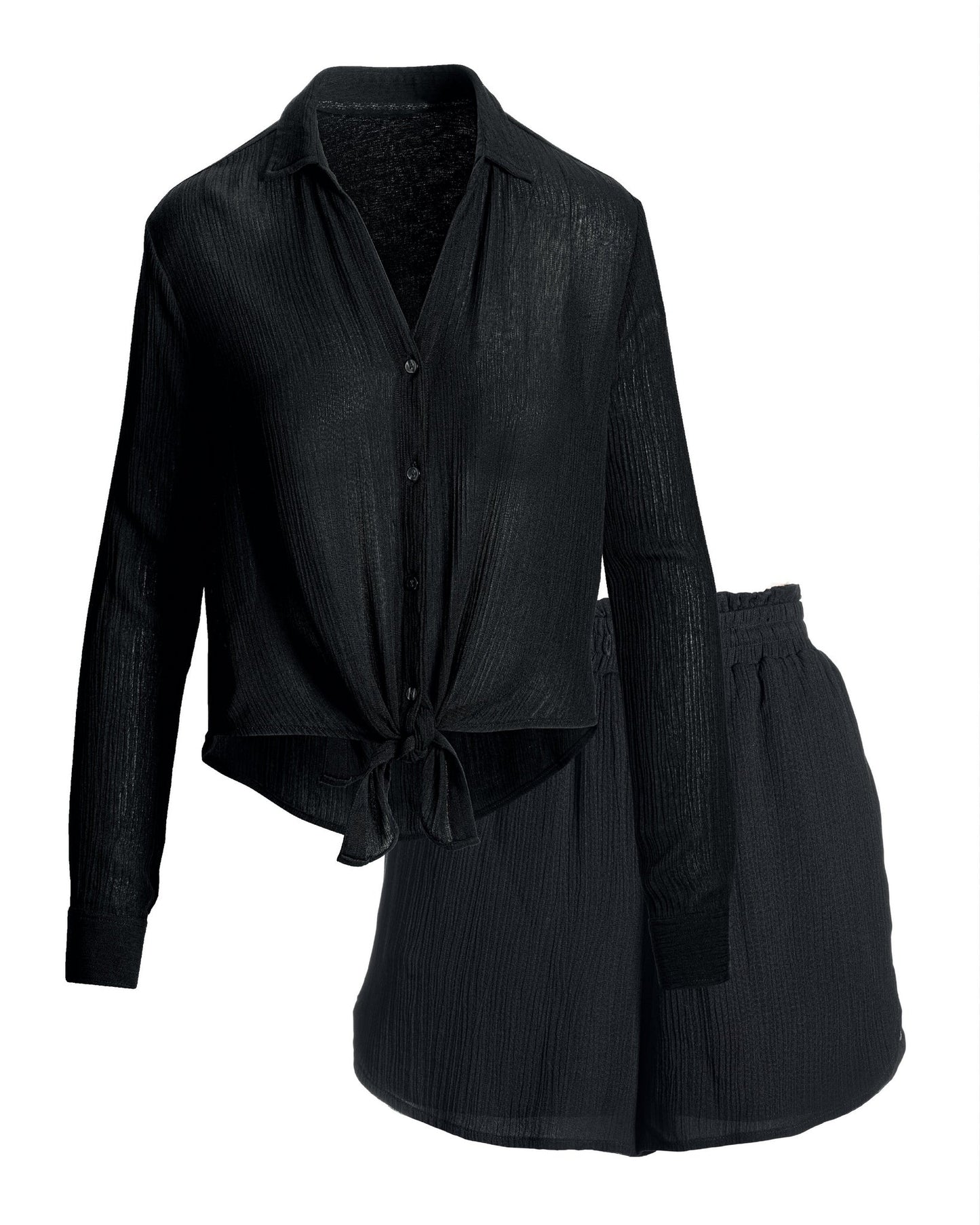 Gauze Shirt and Short Lounge Set Proper Black