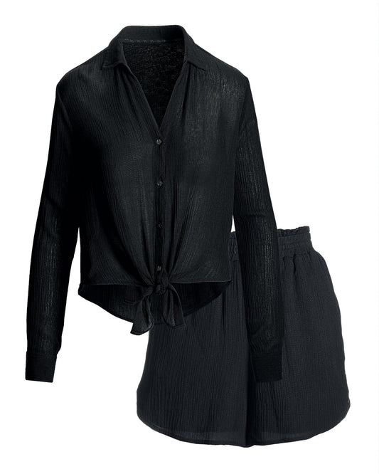 Gauze Shirt and Short Lounge Set Proper Black