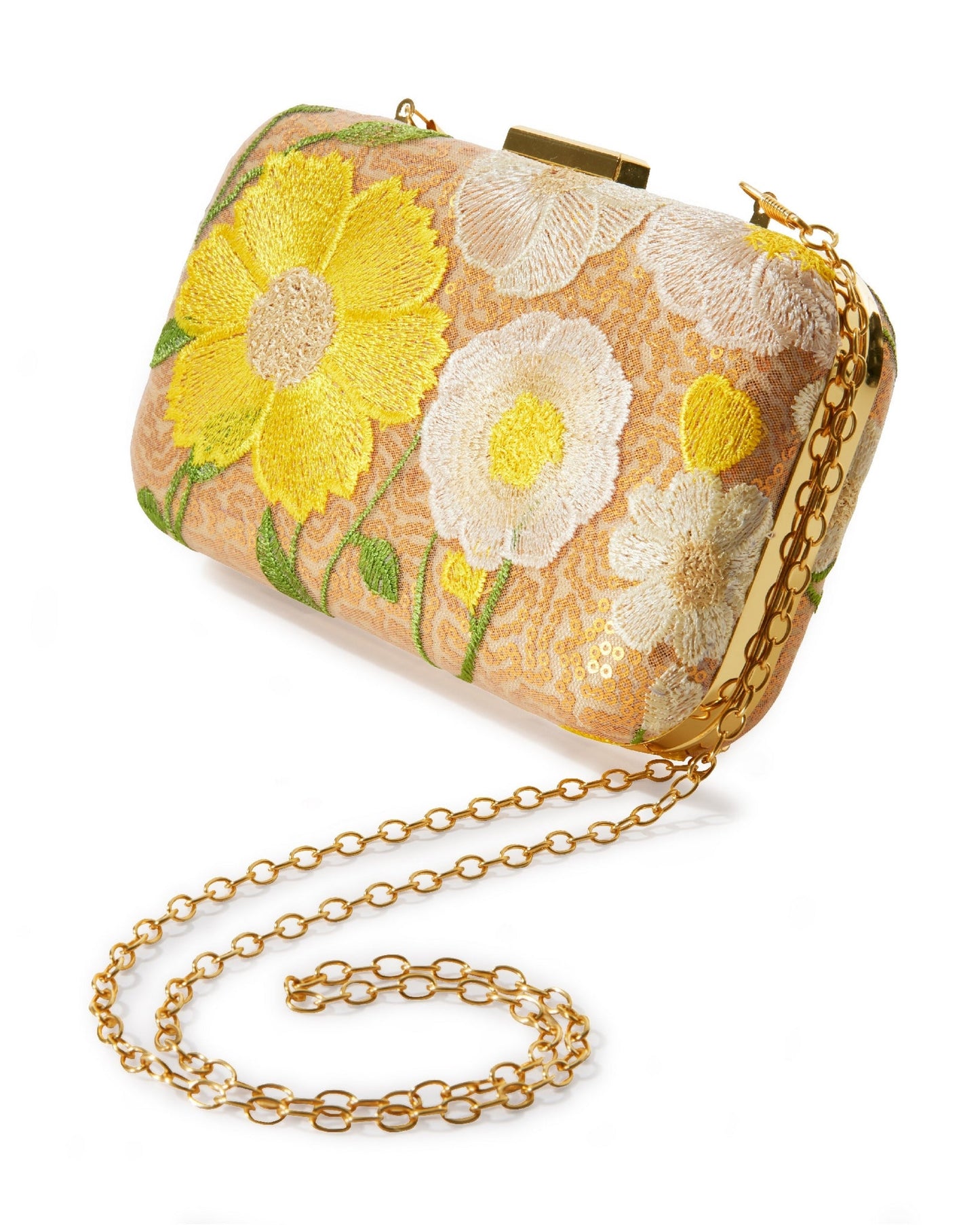 Sequin Floral Embroidered Clutch Yellow Multi