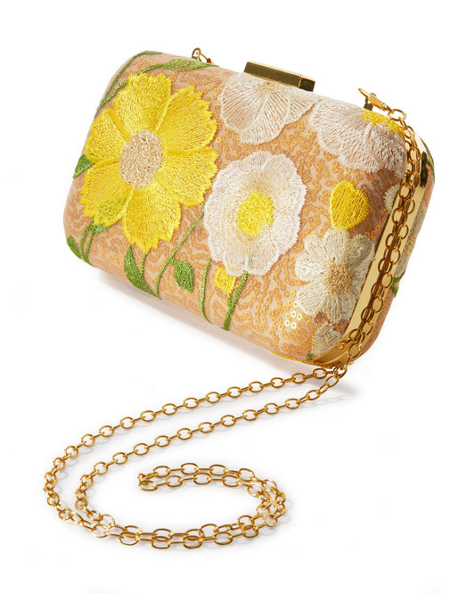 Sequin Floral Embroidered Clutch Yellow Multi