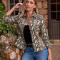 Desert Python Ruched Sleeve Shaped Denim Jacket Neutral