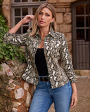 Desert Python Ruched Sleeve Shaped Denim Jacket Neutral