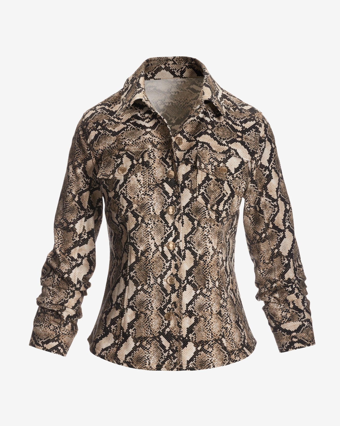 Desert Python Ruched Sleeve Shaped Denim Jacket Neutral