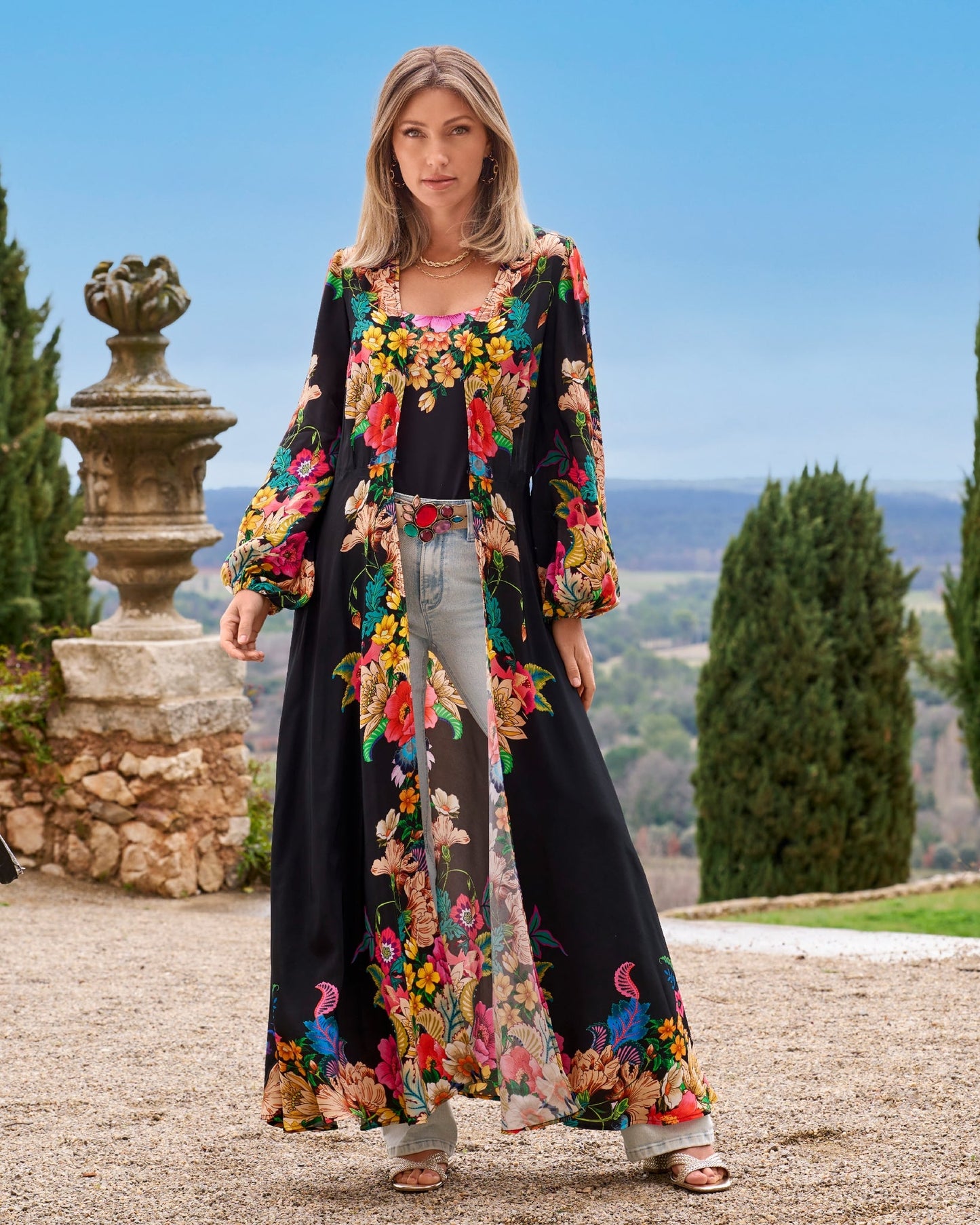 Castillo Gardens Luxe Full Length Duster Black/Magenta