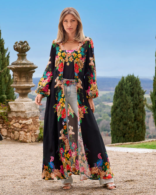 Castillo Gardens Luxe Full Length Duster Black/Magenta