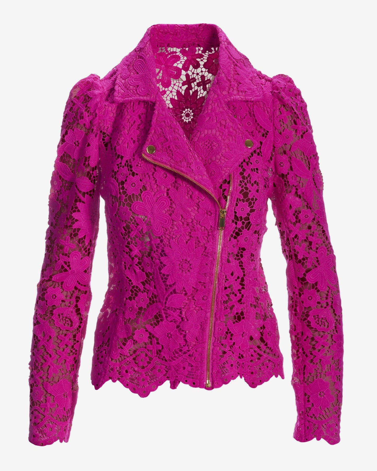 Scallop Trim Lace Moto Jacket Fuchsia