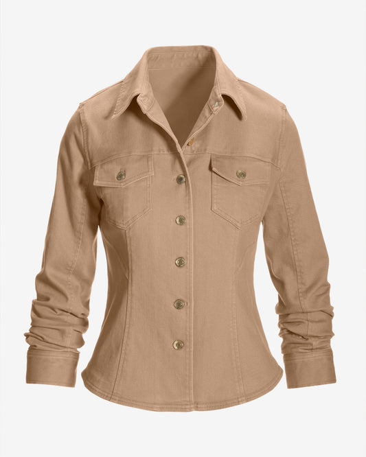 Ruched Sleeve Shaped Denim Jacket Latte
