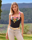 So Modern Castello Vines Scoop Neck Printed Tank Black/Magenta