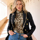 Exploded Cheetah Trim Modern Double Breasted Blazer Neutral