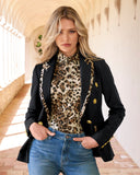 Exploded Cheetah Trim Modern Double Breasted Blazer Neutral
