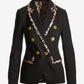 Exploded Cheetah Trim Modern Double Breasted Blazer Neutral