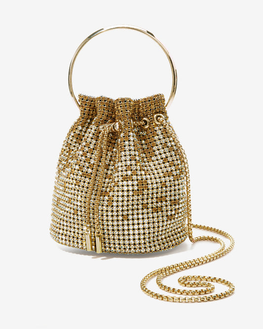 Rhinestone Gold Handle Pouch Bag Gold Multi