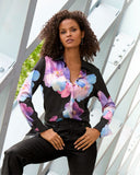 Bluebell Fleurs Print Sophia Button Up Charmeuse Blouse Purple