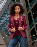 Genuine Leather Double Breasted Blazer Wine