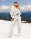 Faux Fur Embellished Cable Duster Off White