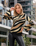 Studded Zebra Jacquard Flare Sleeve Sweater Neutral Zebra