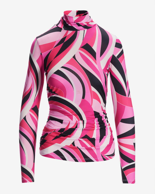 So Chic Abstract Printed Turtleneck Top Pink