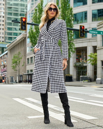 Houndstooth Shawl Collar Coat Black/White