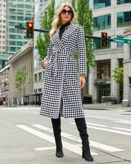 Houndstooth Shawl Collar Coat Black/White