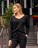 Cotton Comfort Double V Neck Sweatshirt Black