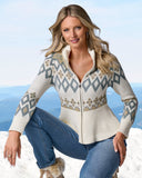 Fair Isle Peplum Full Zip Cardigan Off White Multi