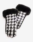Houndstooth Faux Fur Glove Black