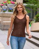 Mini Sequin V Neck Sweater Tank Safari Brown
