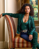 Effortless Sequin Drape Jacket Deep Emerald