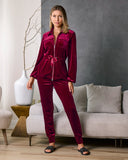 Chic Velour Drawstring Jacket and Jogger Set Burgundy