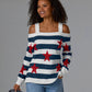 Cold Shoulder Printed Sweater Red White and Beautiful