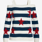 Cold Shoulder Printed Sweater Red White and Beautiful