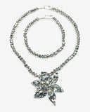Metallic Large Flower Necklace Silver