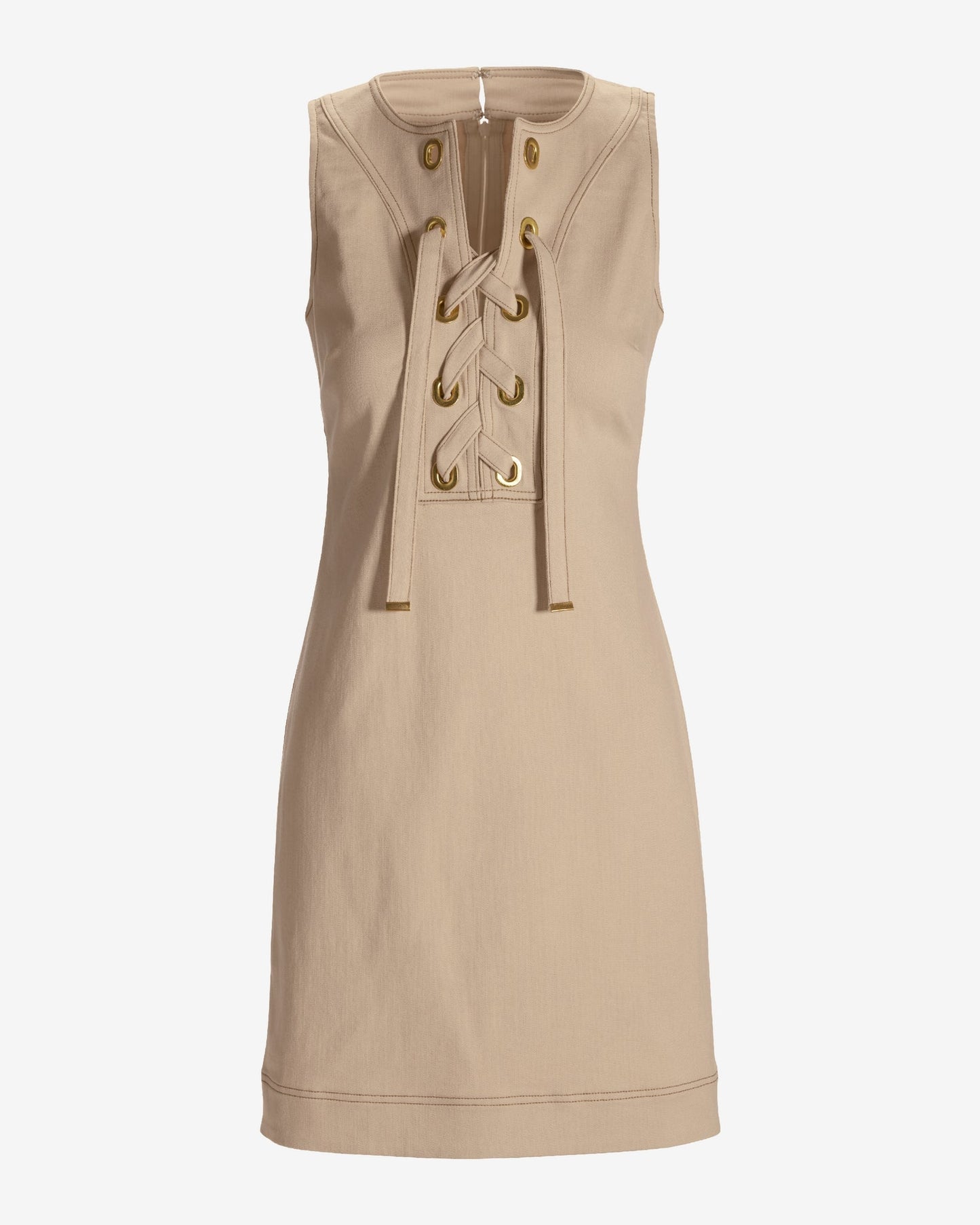 Sleeveless Lace Up Grommet Detail Denim Tunic Dress Sandshell