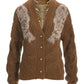 Embellished Open-Stitch Short Cardigan Sweater Brown