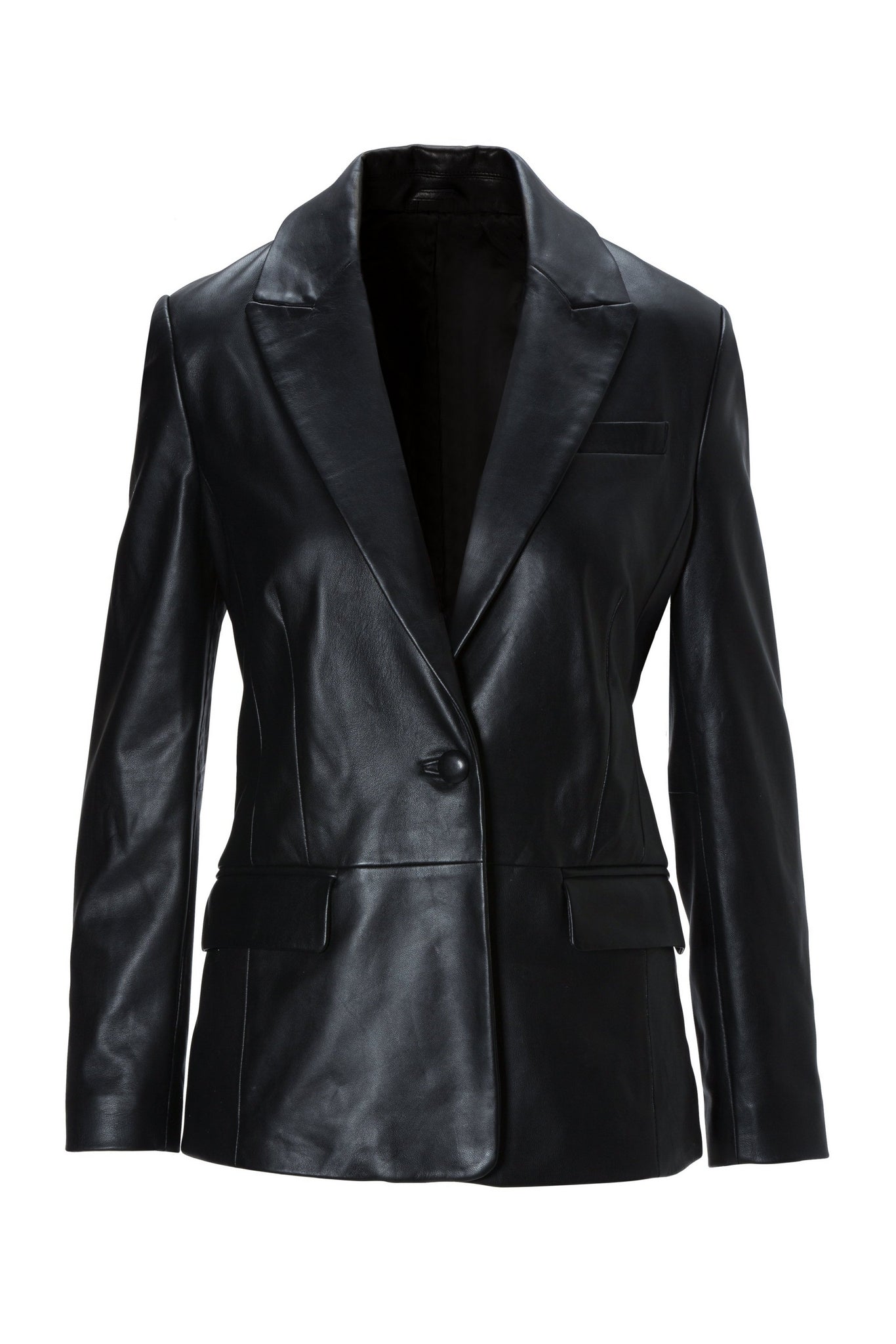 Leather Single Button Blazer Black