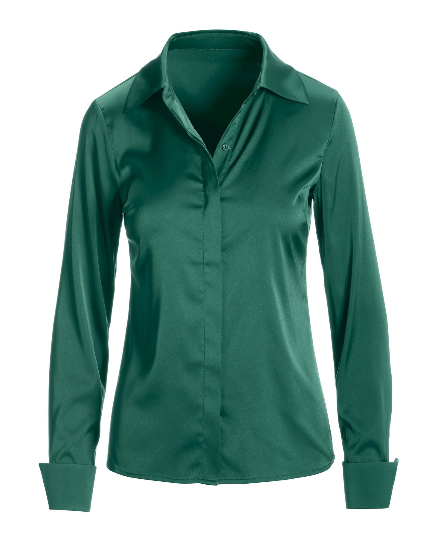 Sophia Button-Up Charmeuse Blouse Deep Emerald