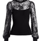 Lace Illusion Balloon-Sleeve Sweater Black