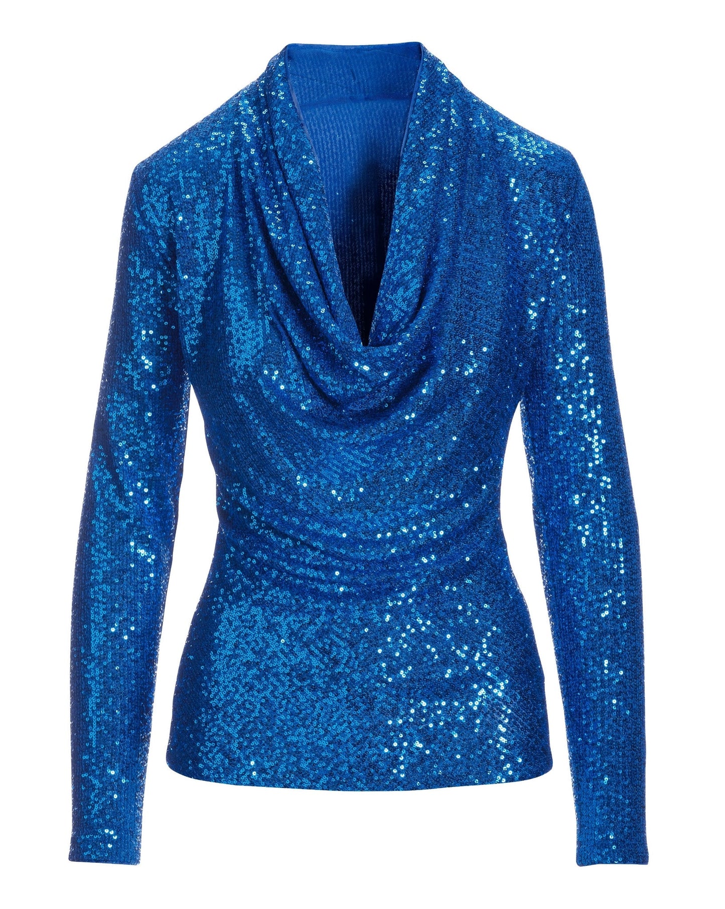 Sequin Cowl Neck Knit Top Classic Blue
