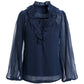 Shimmer Detail Ruffle Peasant Blouse Navy