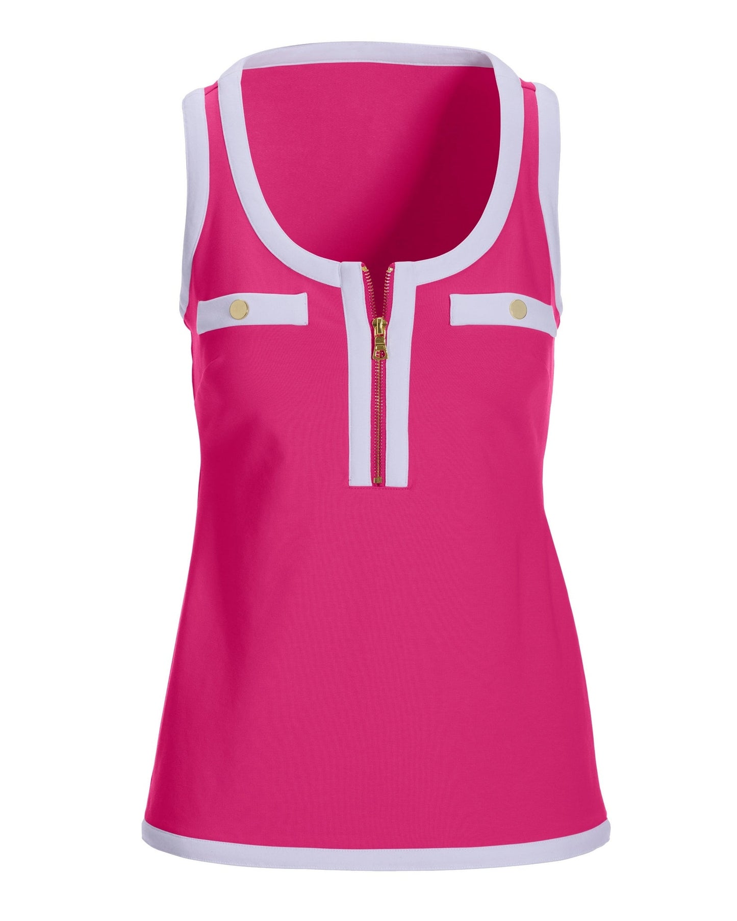 Scoop-Neck Color Block Zip Top Pink