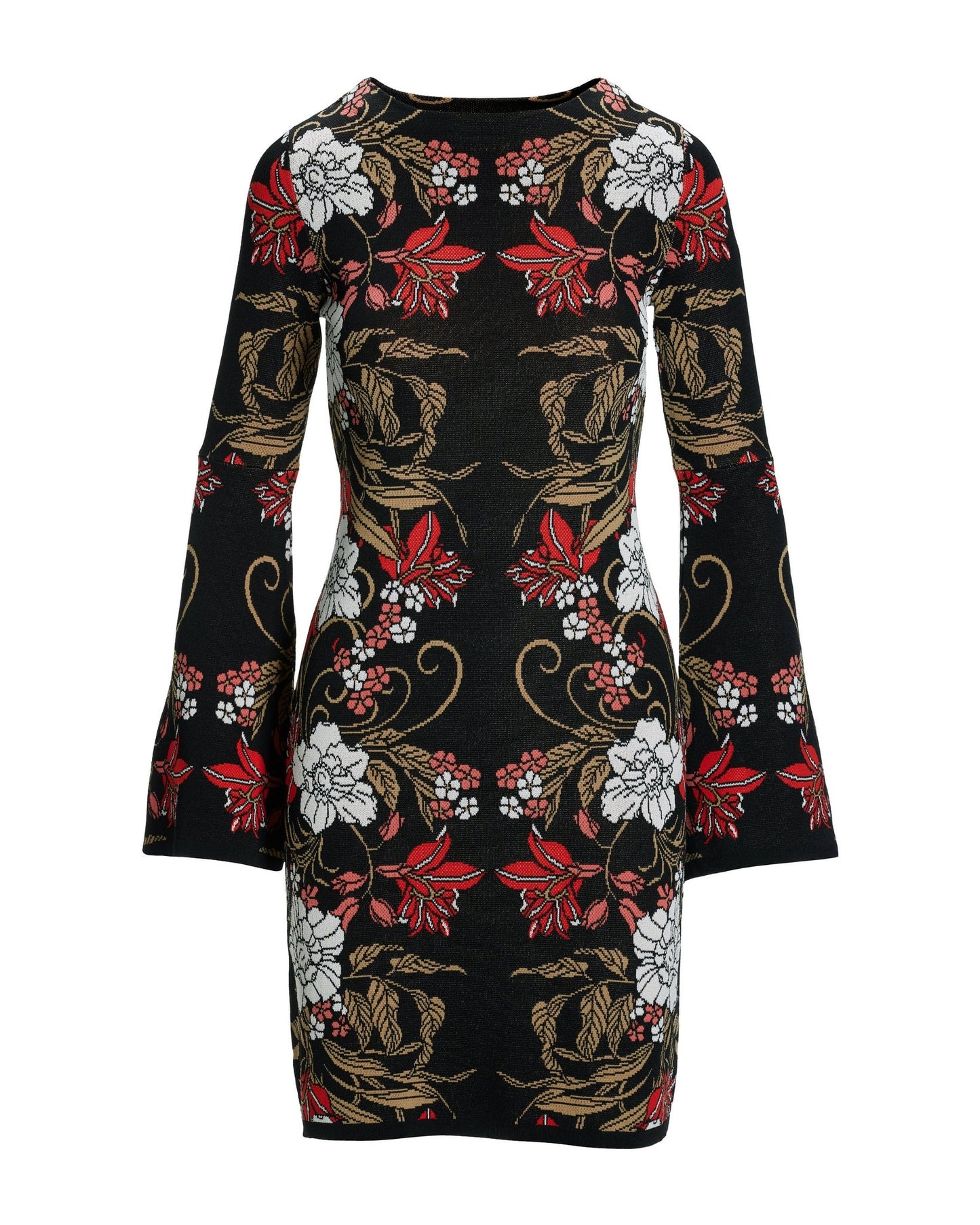 Mirrored Garden Print Intarsia Sweater Dress Black Multi