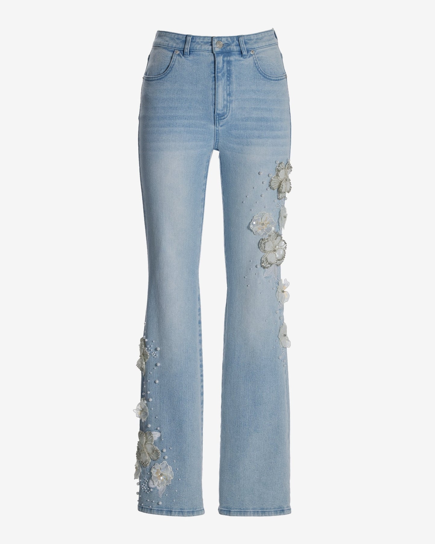 Monterey 3D Floral Pearl Embellished Jean Light Wash