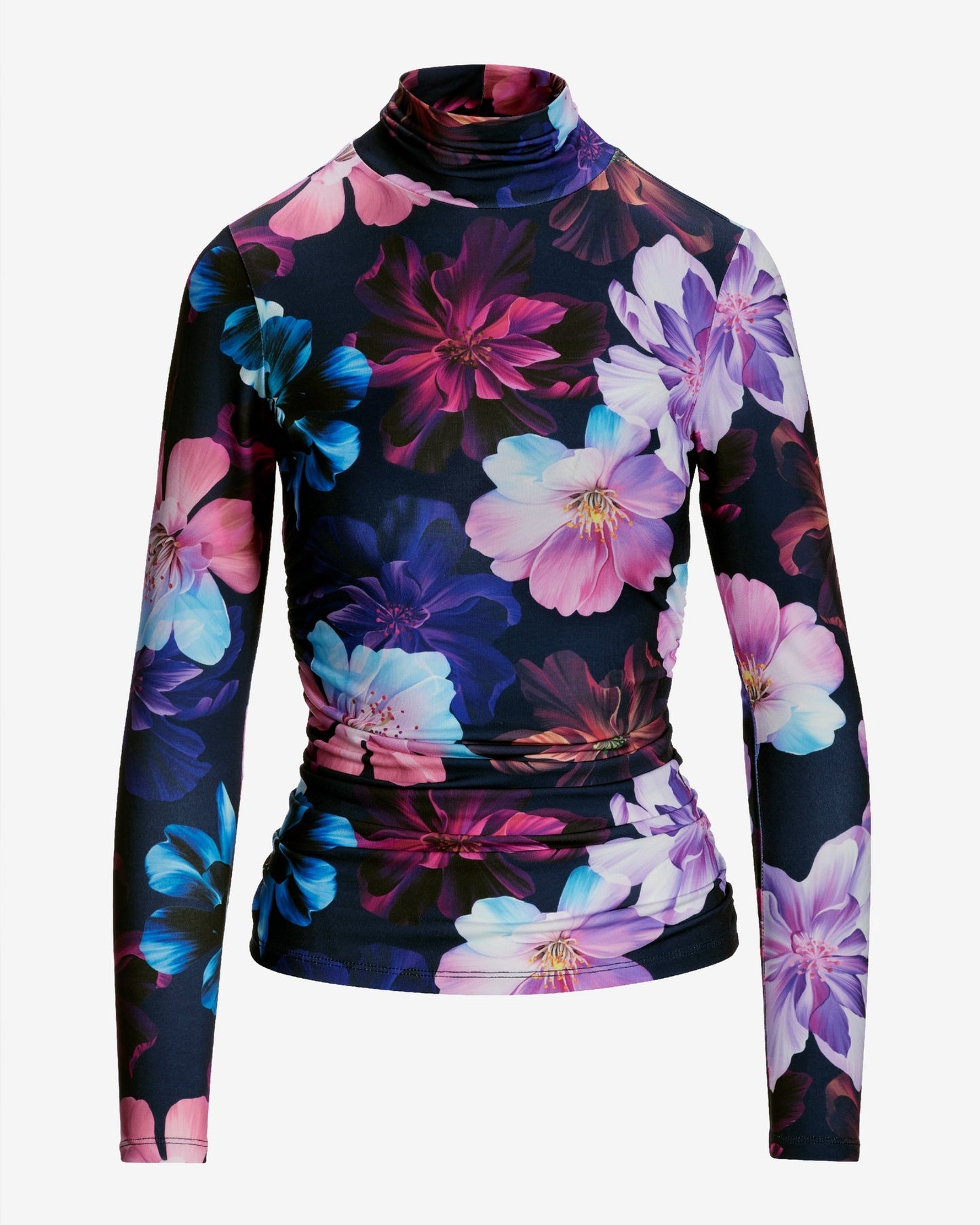 So Chic Midnight Garden Printed Turtleneck Top Black