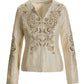 Embroidered and Beaded Shimmer Linen Jacket Tan