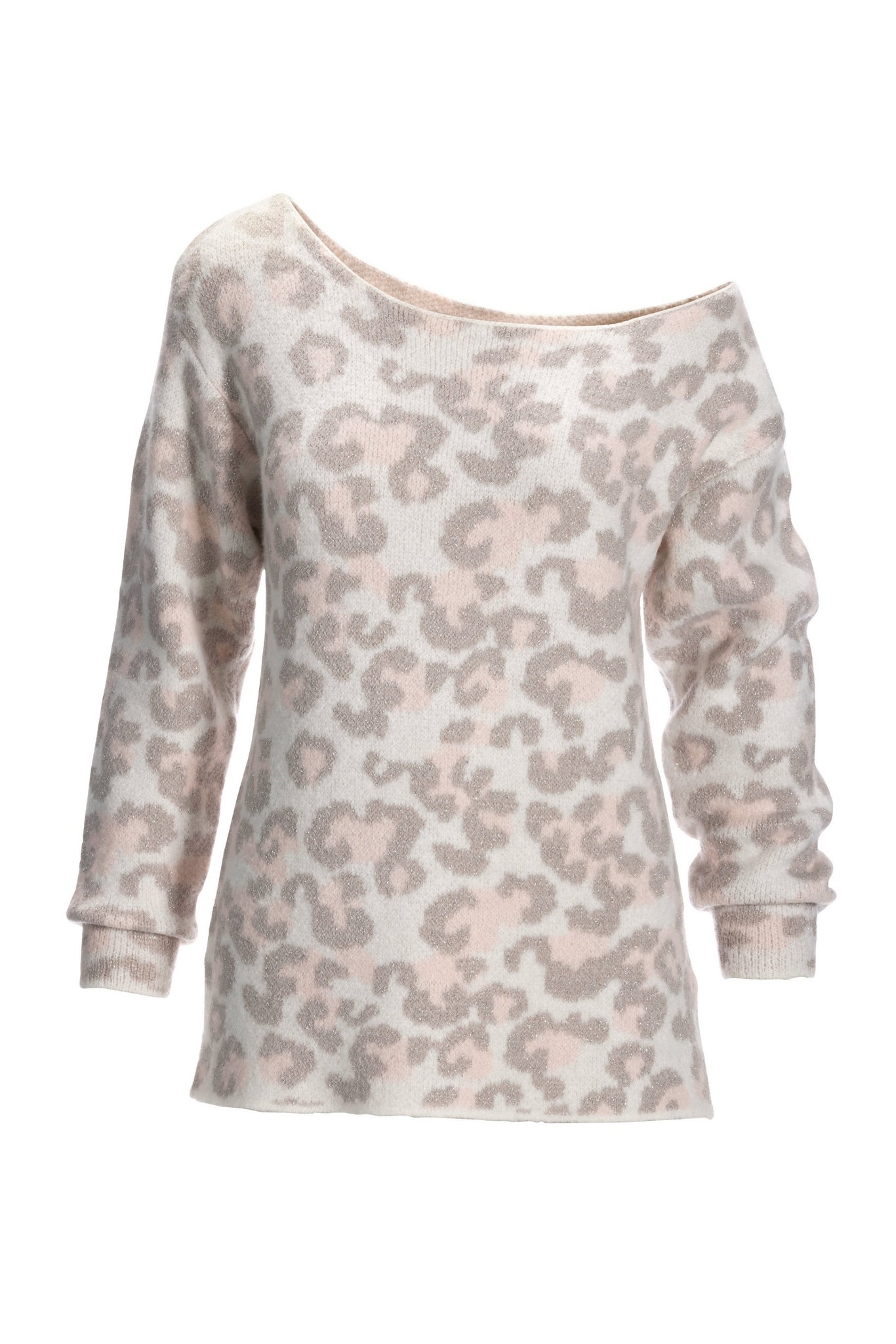 Lurex Animal Jacquard Slouchy Sweater Gray Multi