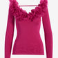 Organza Ruffle V Neck Sweater Raspberry