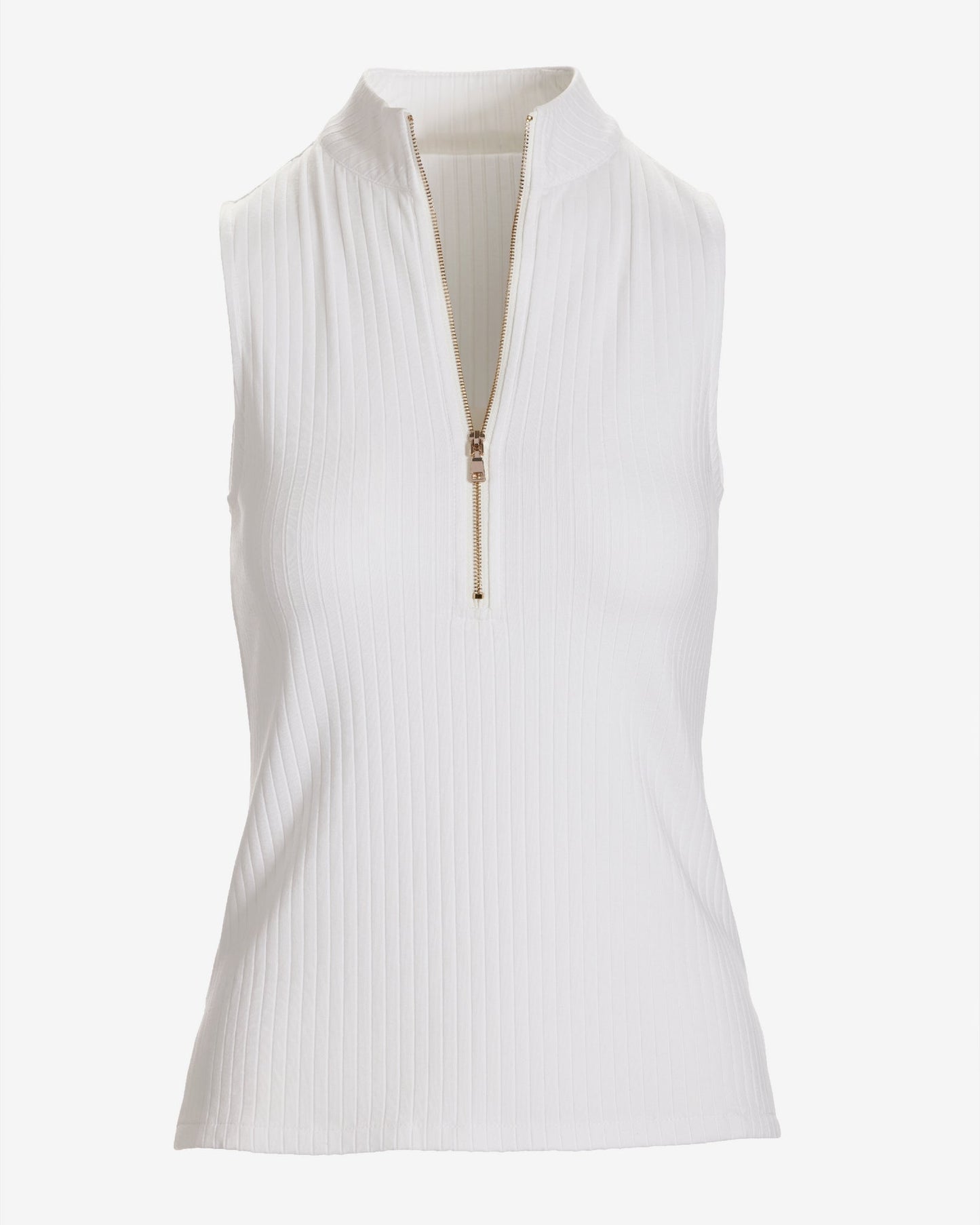 Ribbed Half Zip Up Tank Pure White
