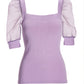 Organza Sleeve Square Neck Sweater Orchid Bloom