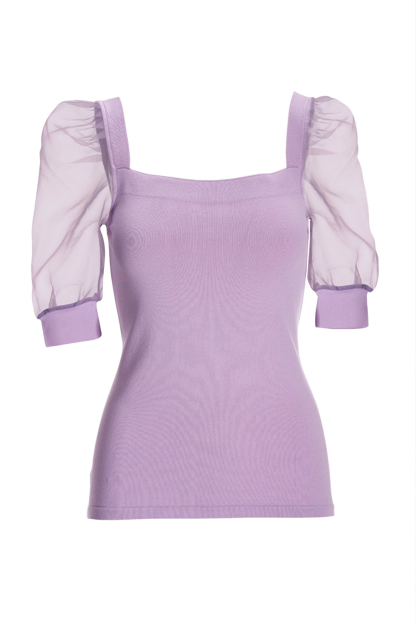 Organza Sleeve Square Neck Sweater Orchid Bloom